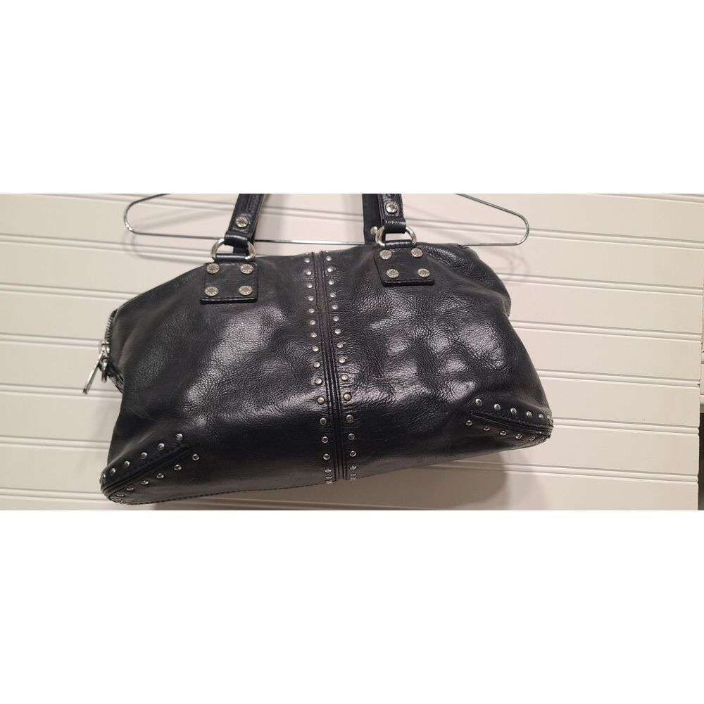 Michael Kors Black Leather Astor Studded Satchel Bag W/Silver Hardware - Picture 2 of 7